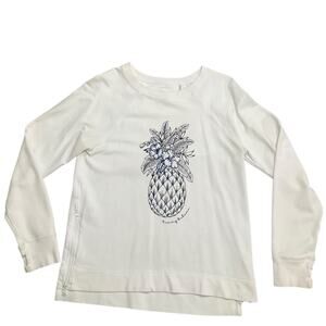 Tommy Bahama White Long Sleeve Top with Pineapple Sequin Design Size Small